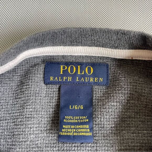 Ralph Lauren Gray Thermal Waffle Knit Polo Muscle Shirt Men’s Size Large - Picture 3 of 7